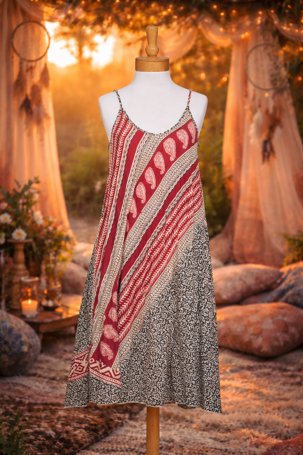 Red Paisley Slip Dress