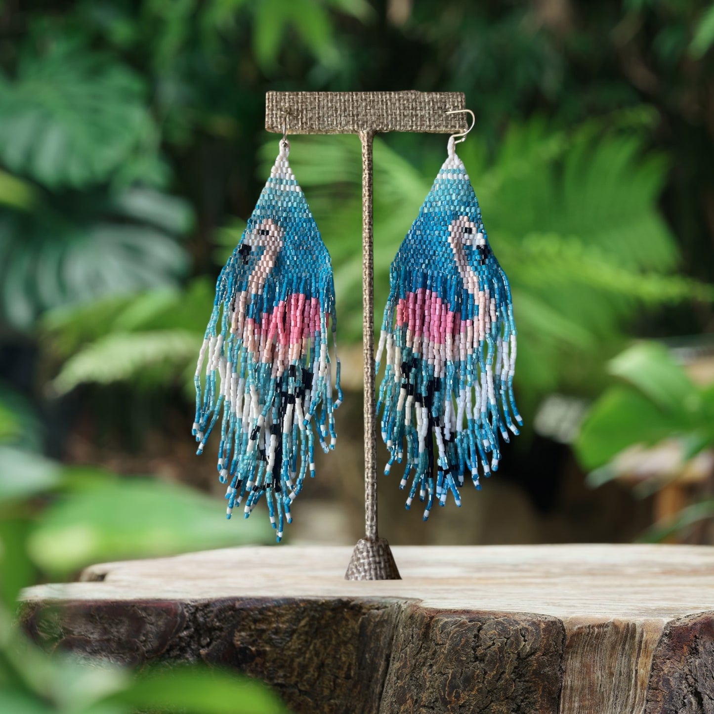 Flamingo Bead Fringe Earrings