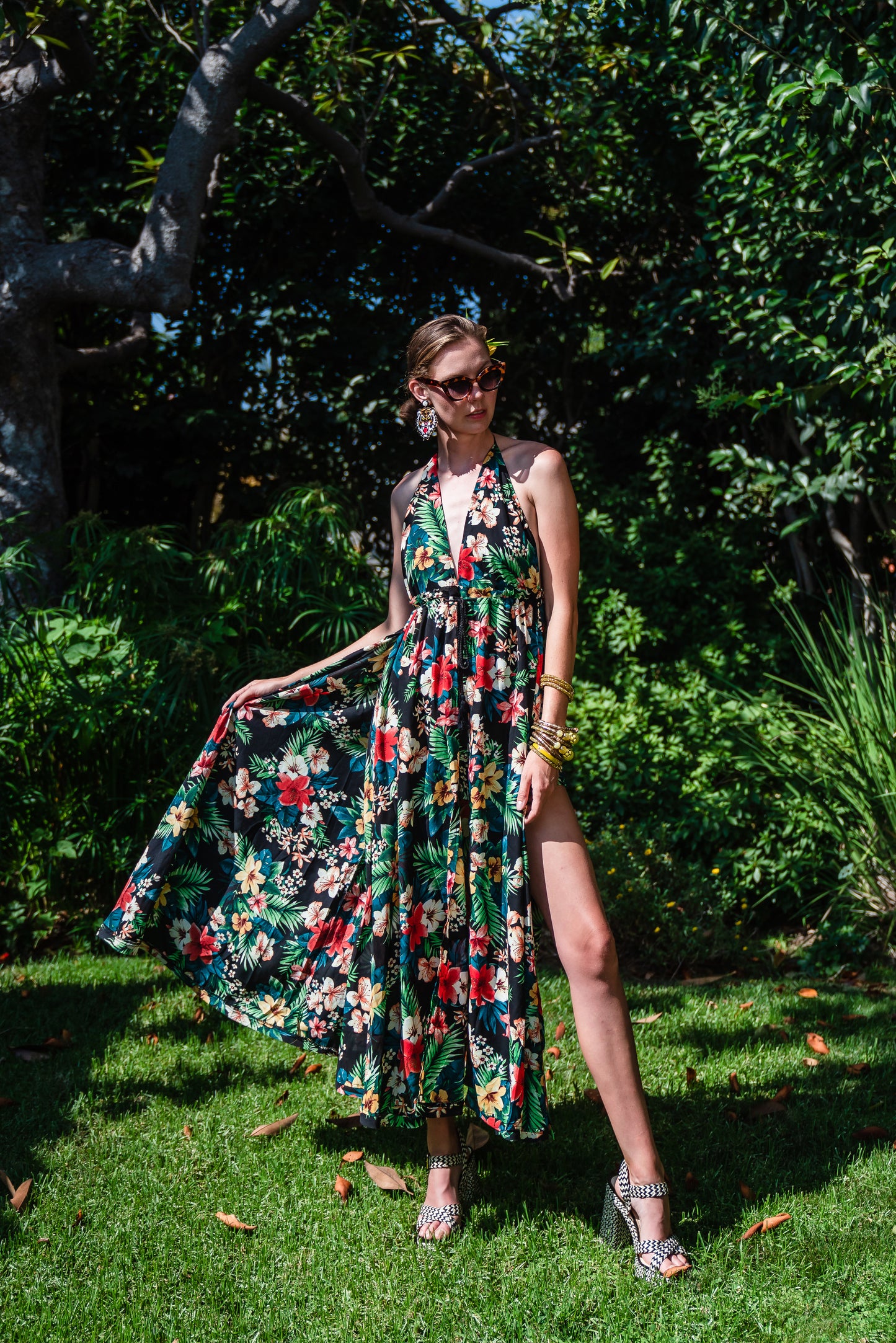 Tropical Maxi Open Side Duster with Matching Shorts