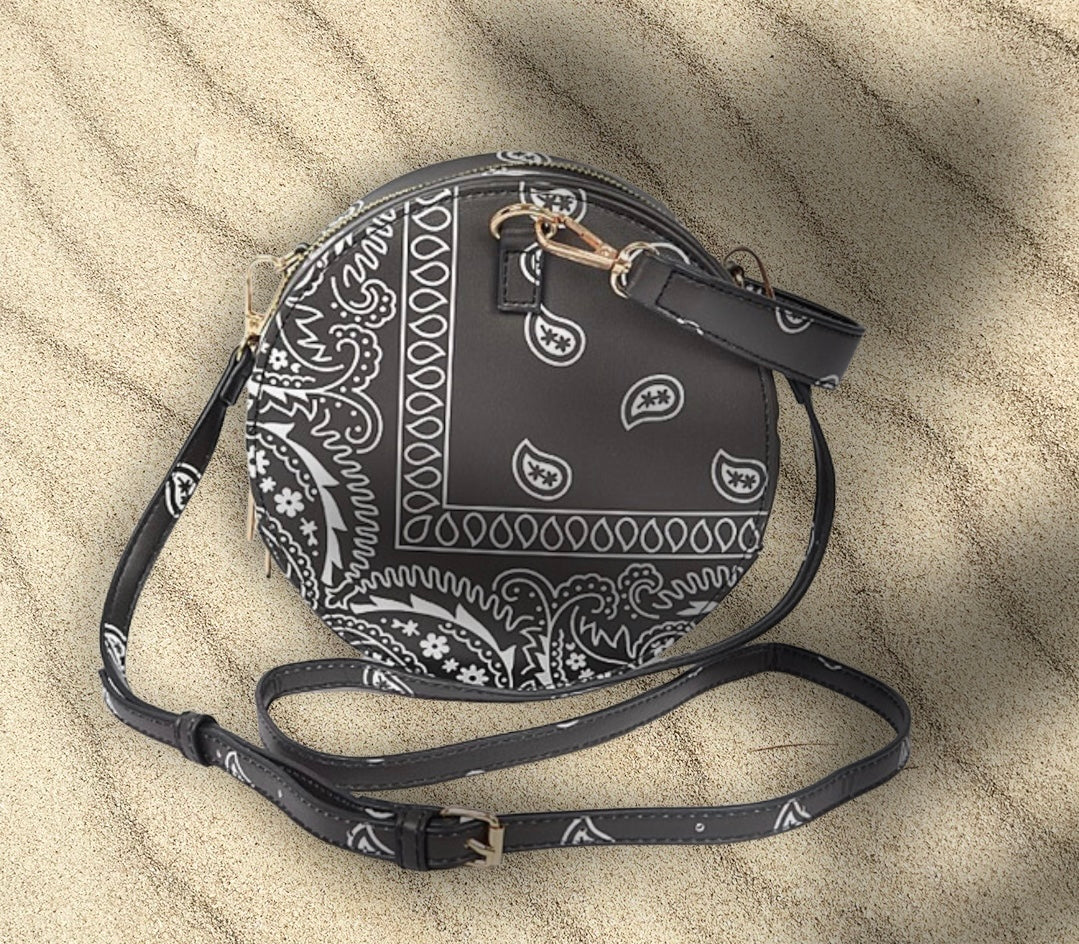 Round Black Bandana Print Bag