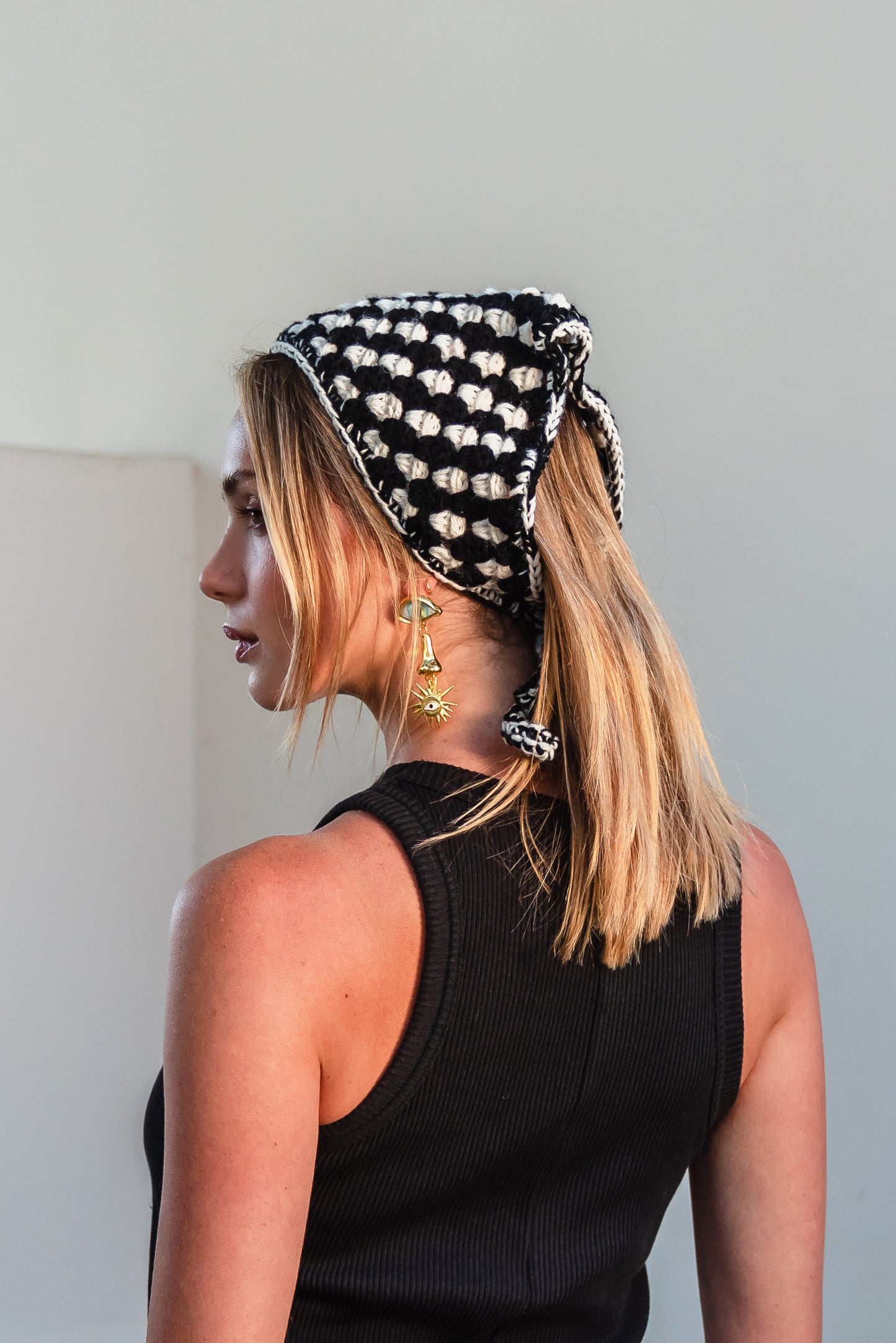 Crochet Hair Bandana in Black and Off White