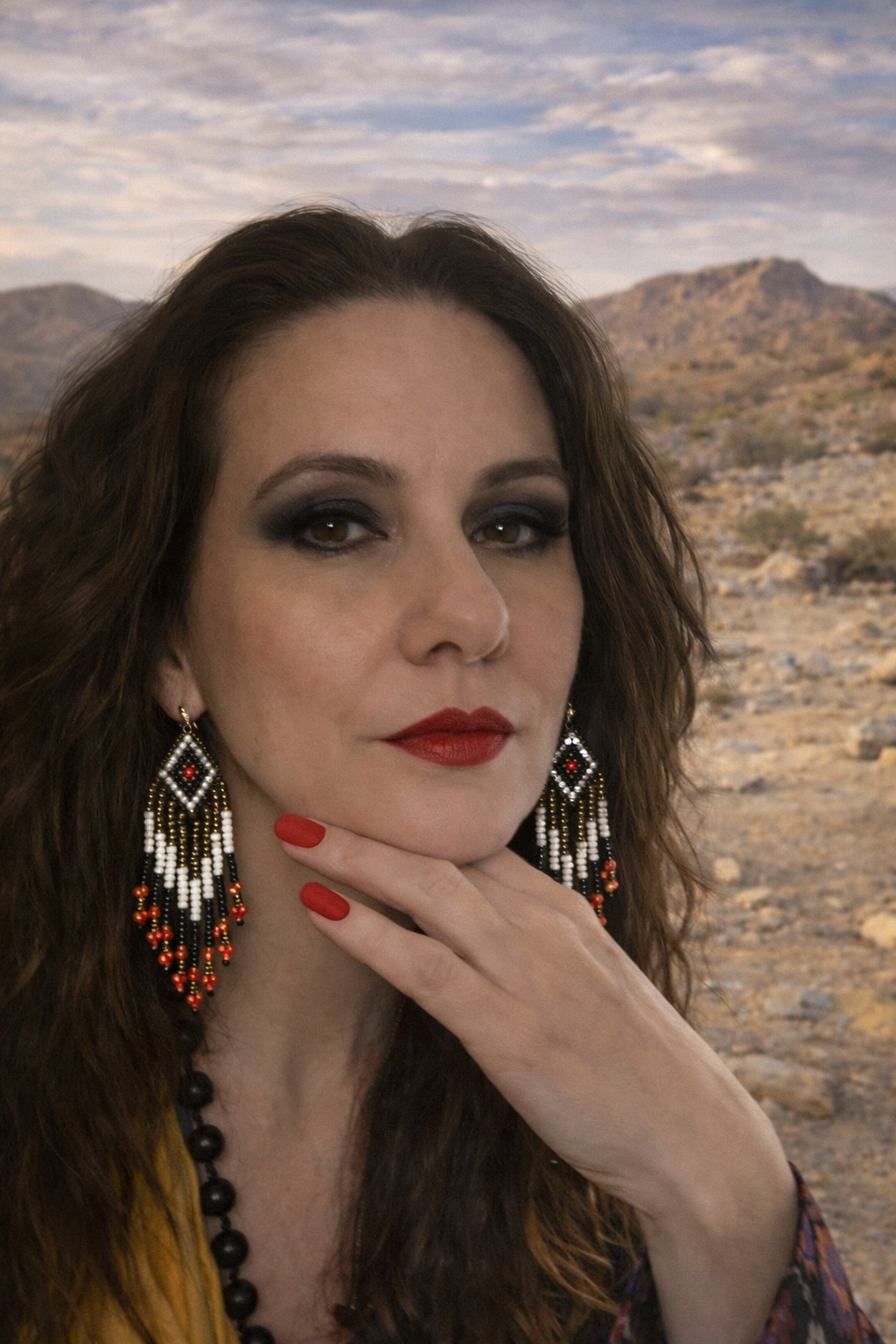 Bead Earrings in Gold and Coral
