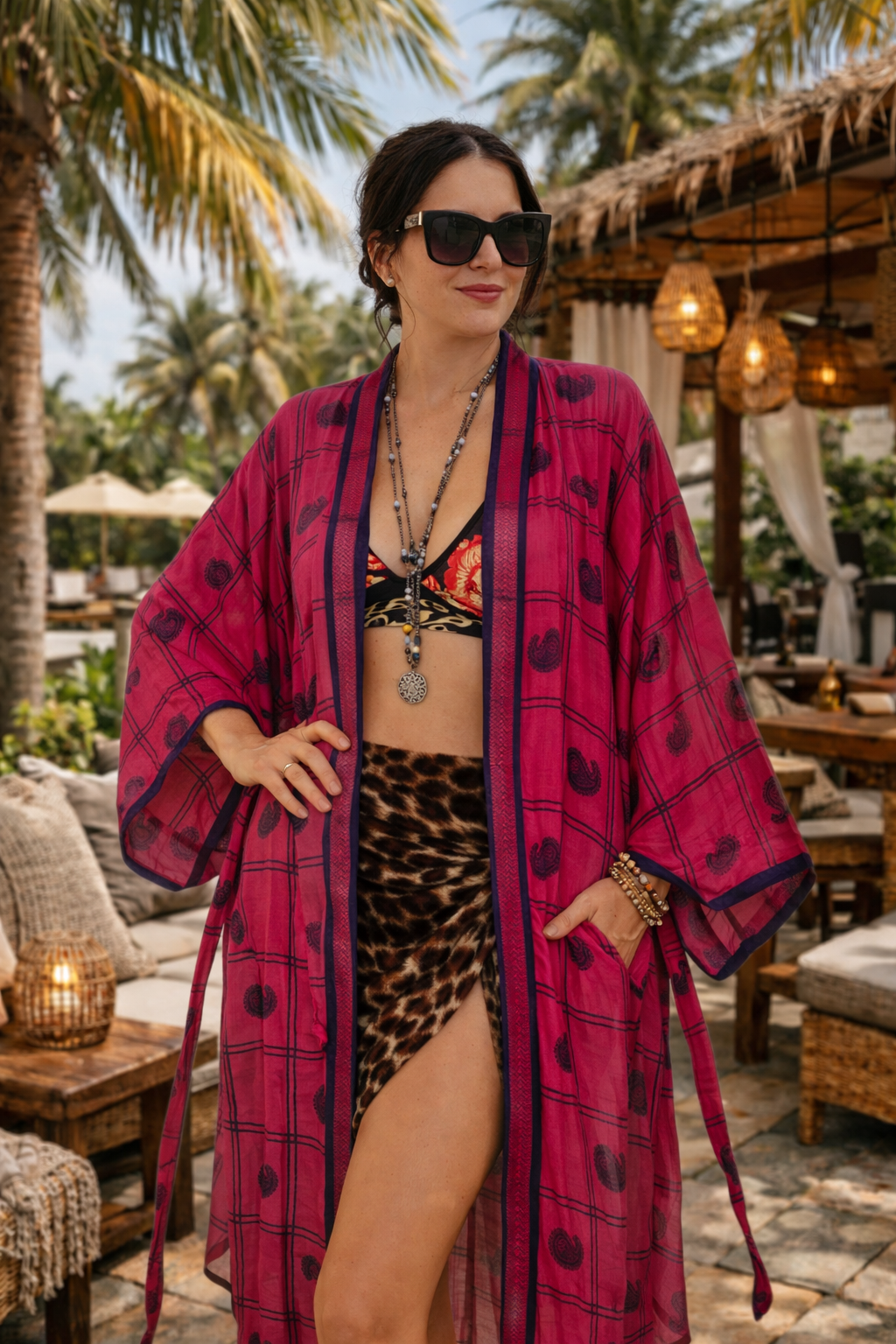 Cotton Kimono in Pink Paisley