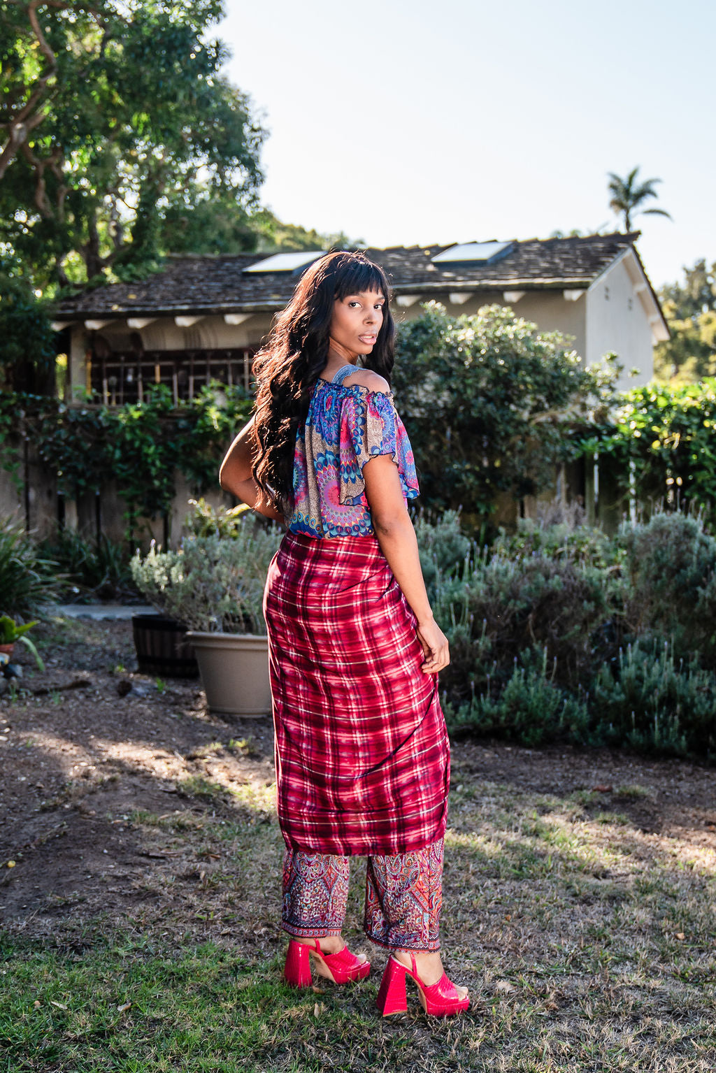 Pink Plaid Sarong Scarf