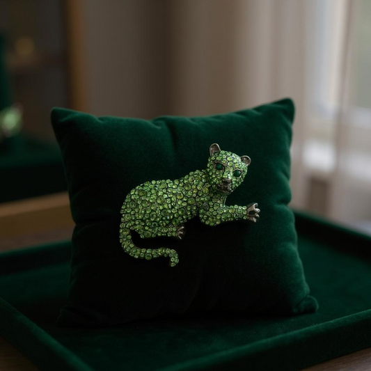 Green Rhinestone Jaguar Pin