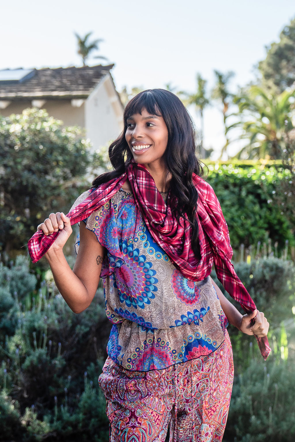 Pink Plaid Sarong Scarf