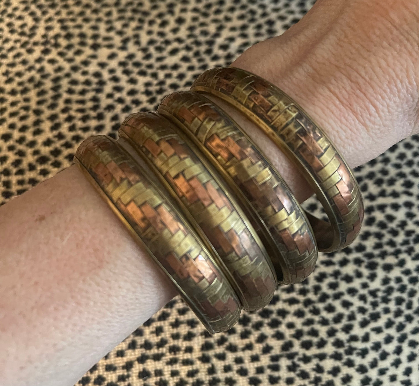 Brick Pattern Mixed Metal Bangle