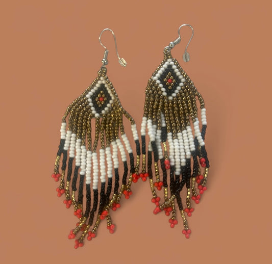 Bead Earrings in Gold and Coral