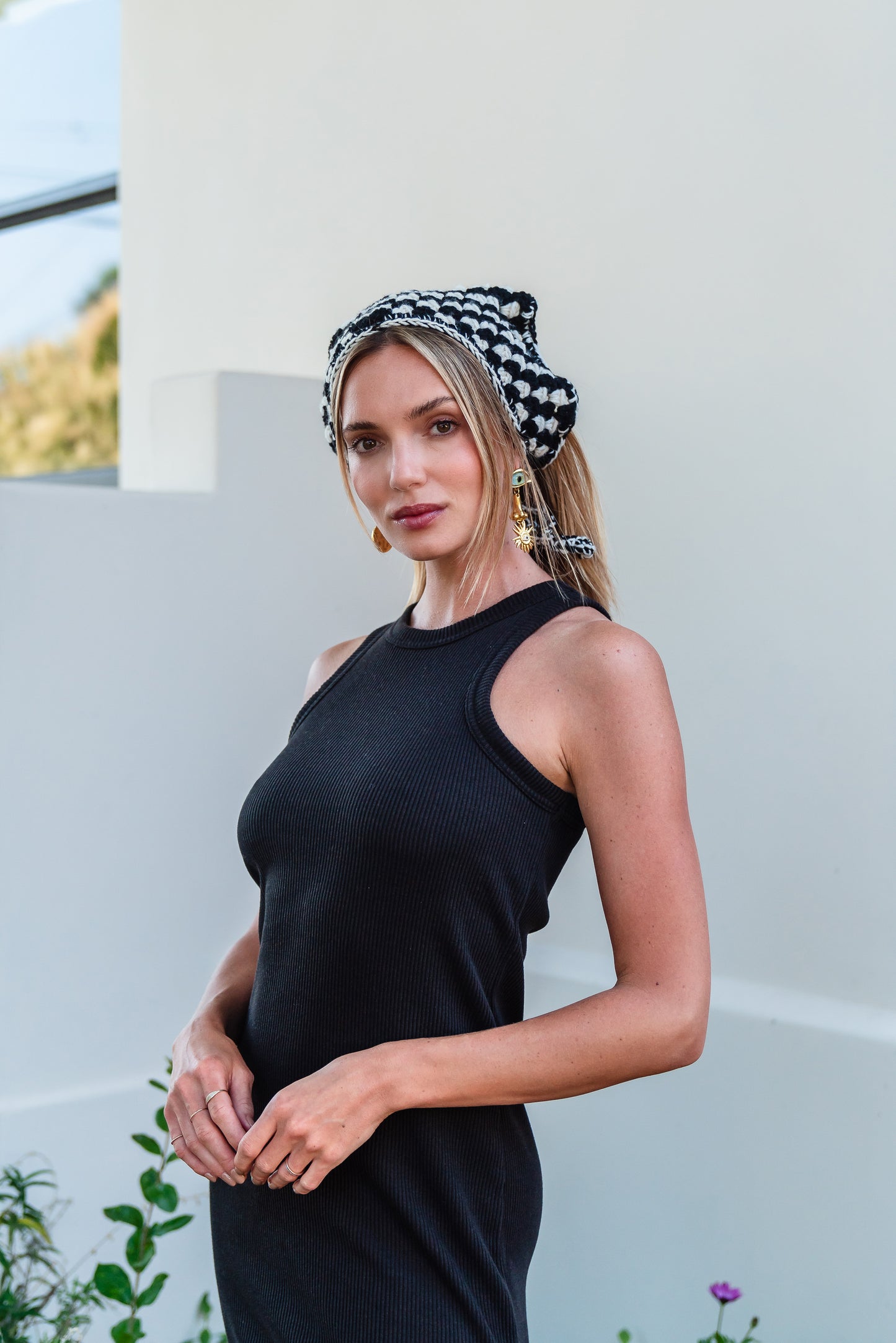 Crochet Hair Bandana in Black and Off White