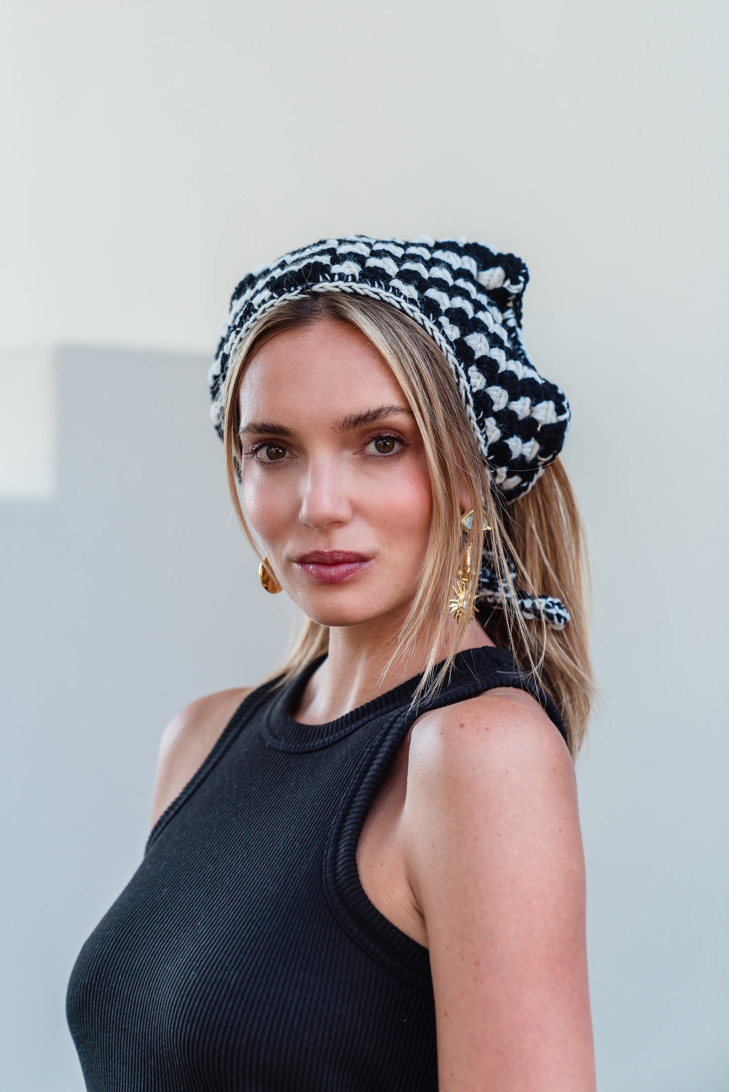 Crochet Hair Bandana in Black and Off White