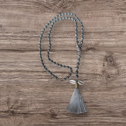 Grey Shell Tassel Necklace