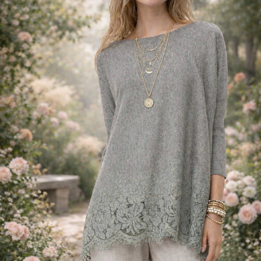 Grey Lace Knit Top