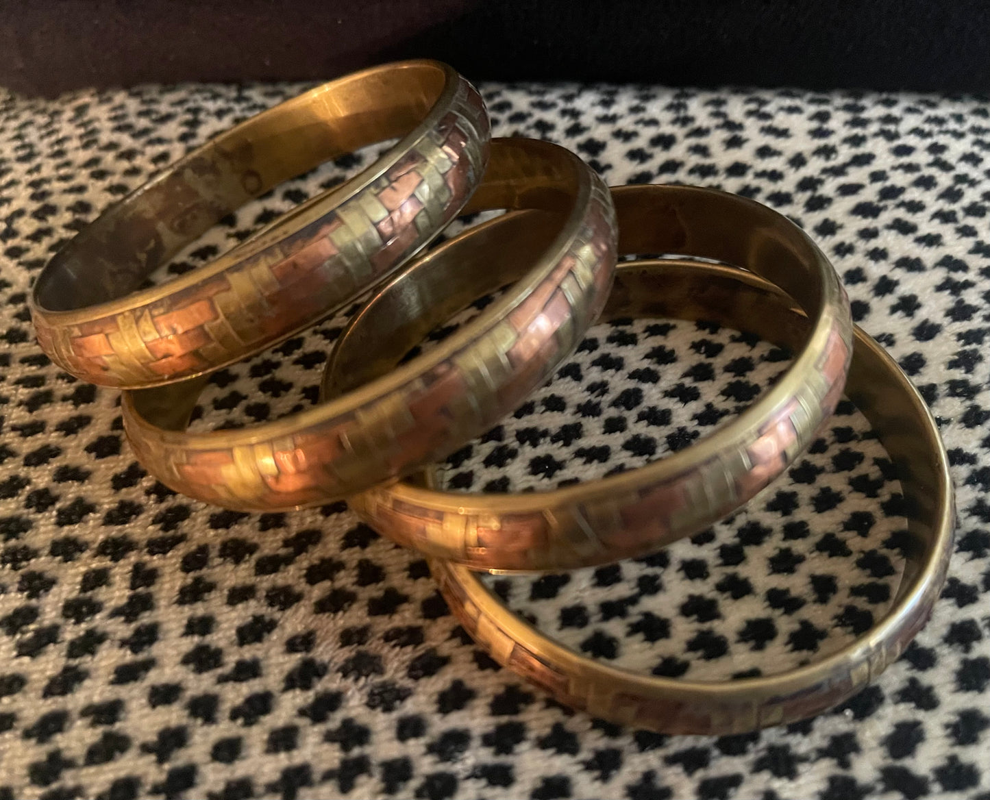 Brick Pattern Mixed Metal Bangle