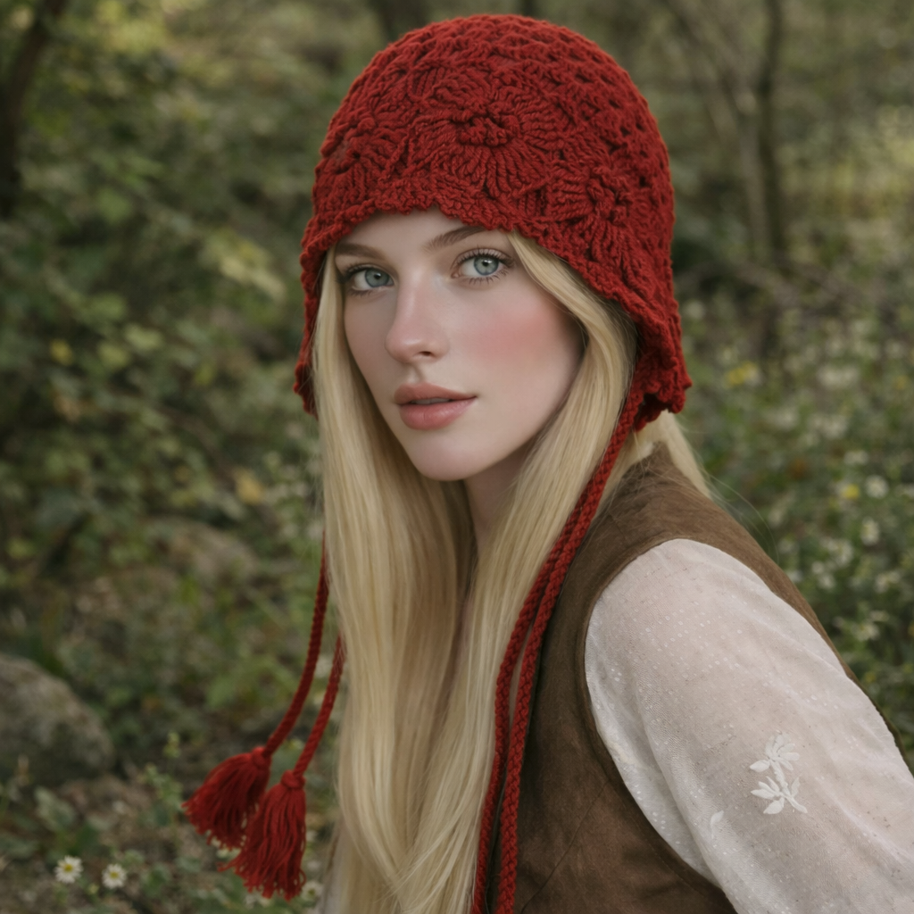 Knit Cap with Tassels