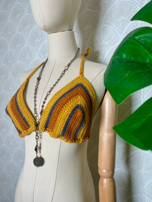 Handmade Festival Top in Strip Gold, Rust, Grey