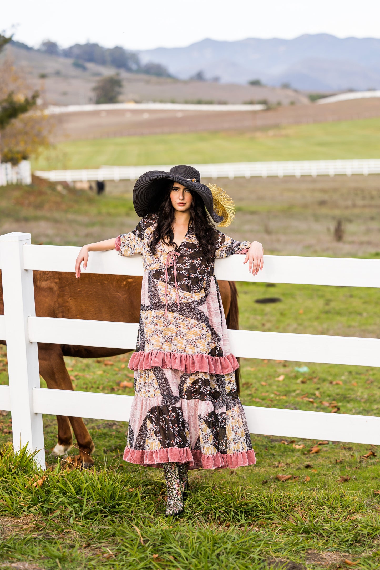 Ophelia Velvet Ruffle Maxi Dress in Hana Heather