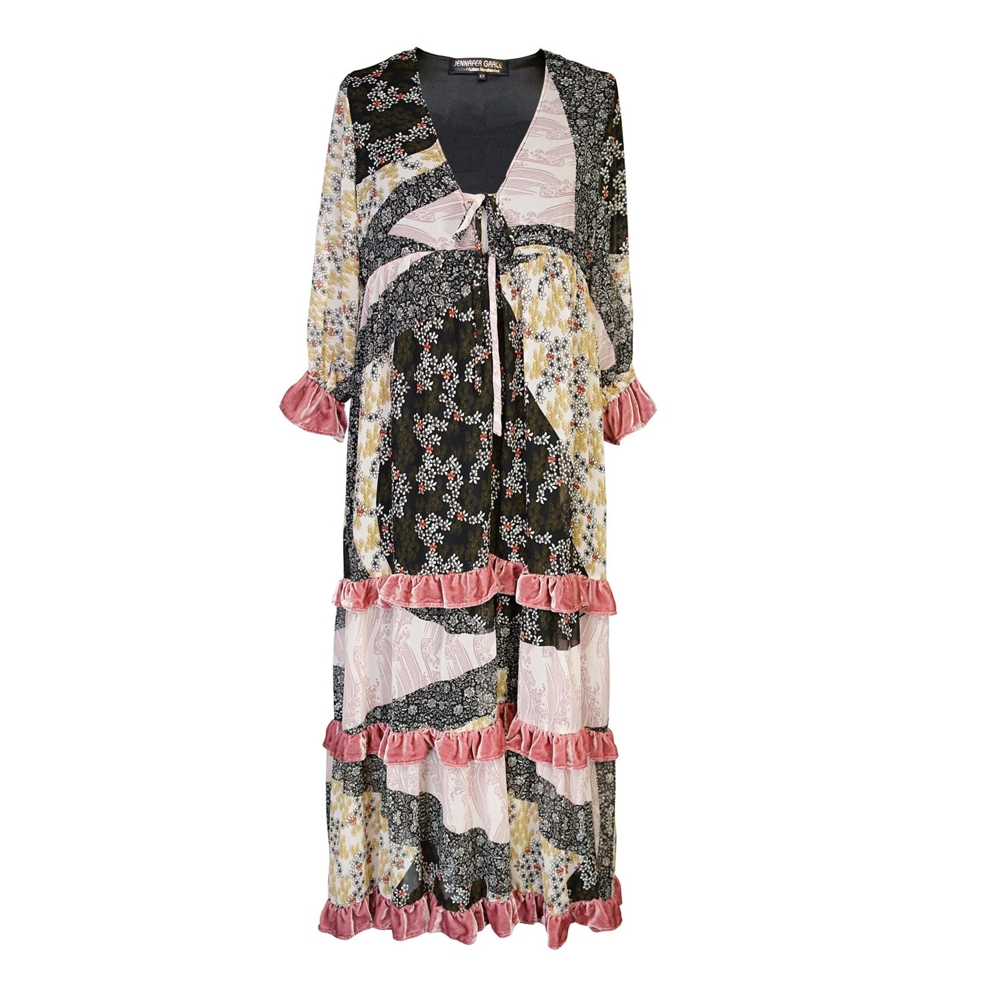 Ophelia Velvet Ruffle Maxi Dress in Hana Heather