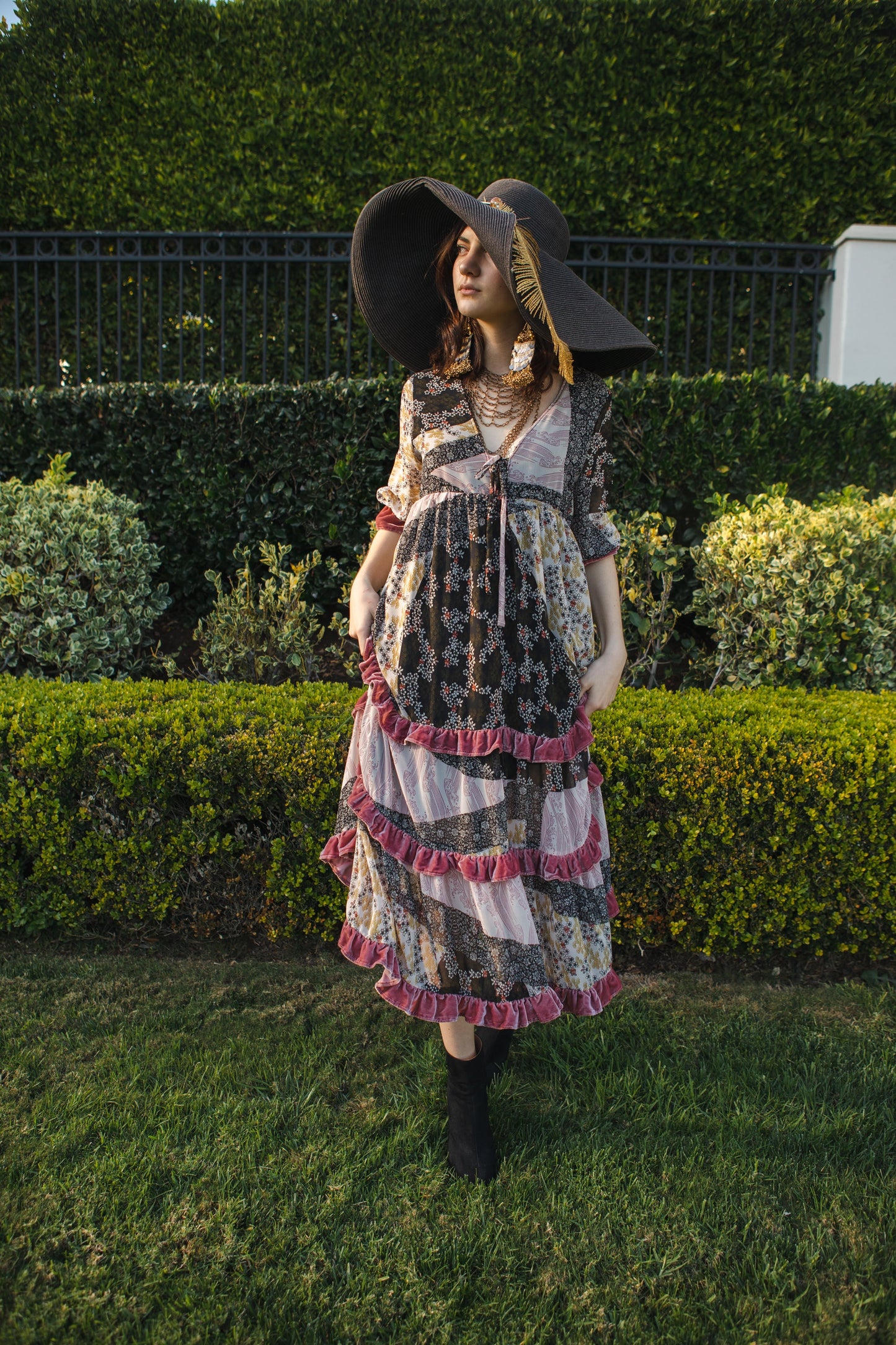 Ophelia Velvet Ruffle Maxi Dress in Hana Heather