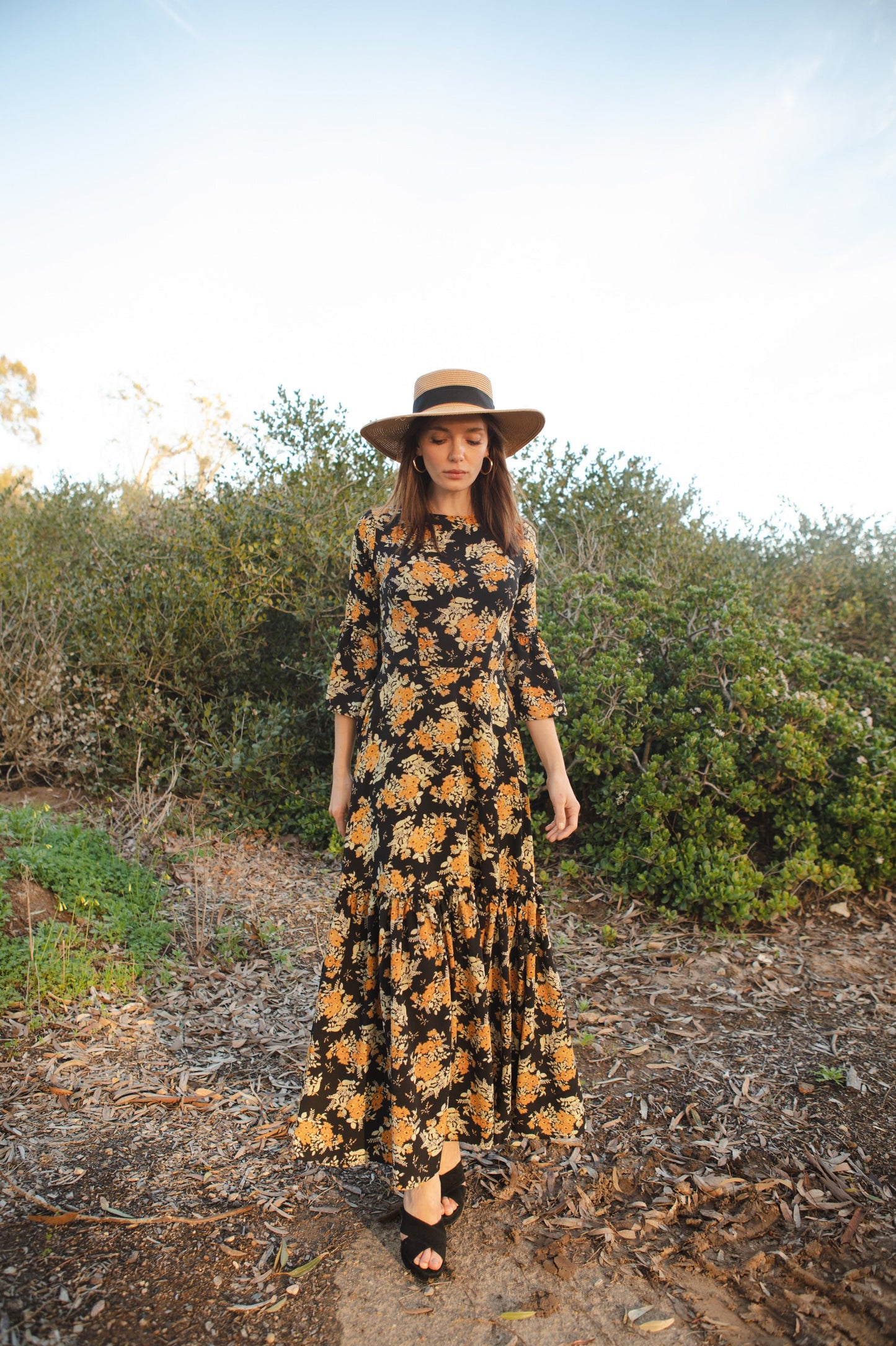 Imogen 1-Tier Ruffle Maxi Dress in Marigold Blossom