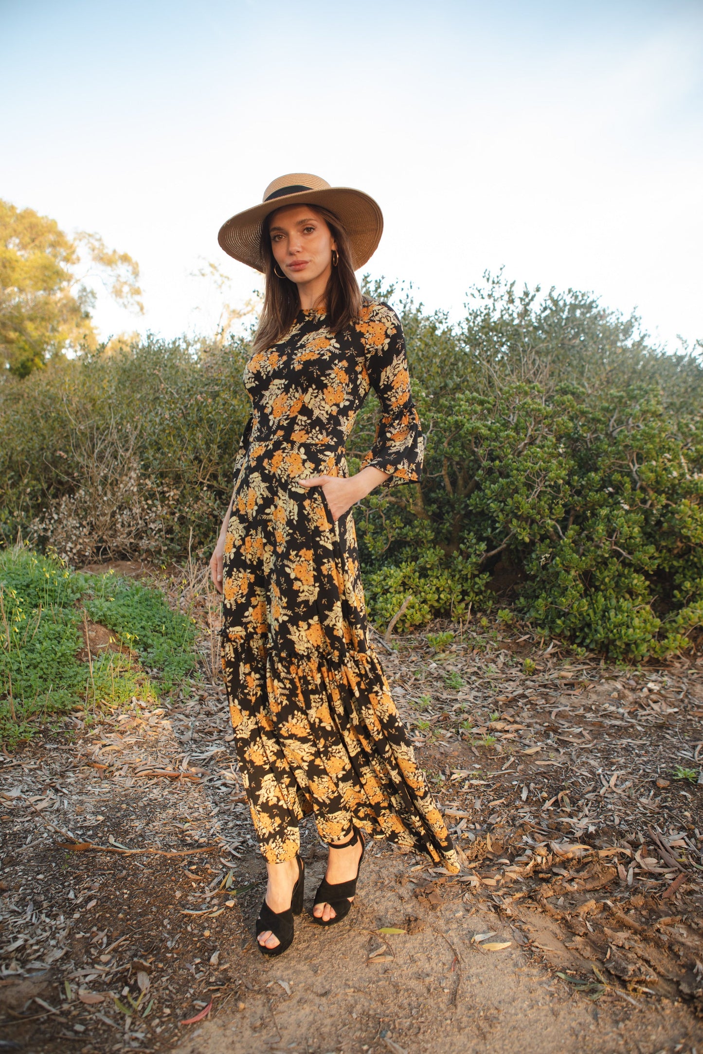 Imogen 1-Tier Ruffle Maxi Dress in Marigold Blossom
