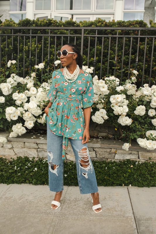 Polly Poppy Wrap Tunic Blouse