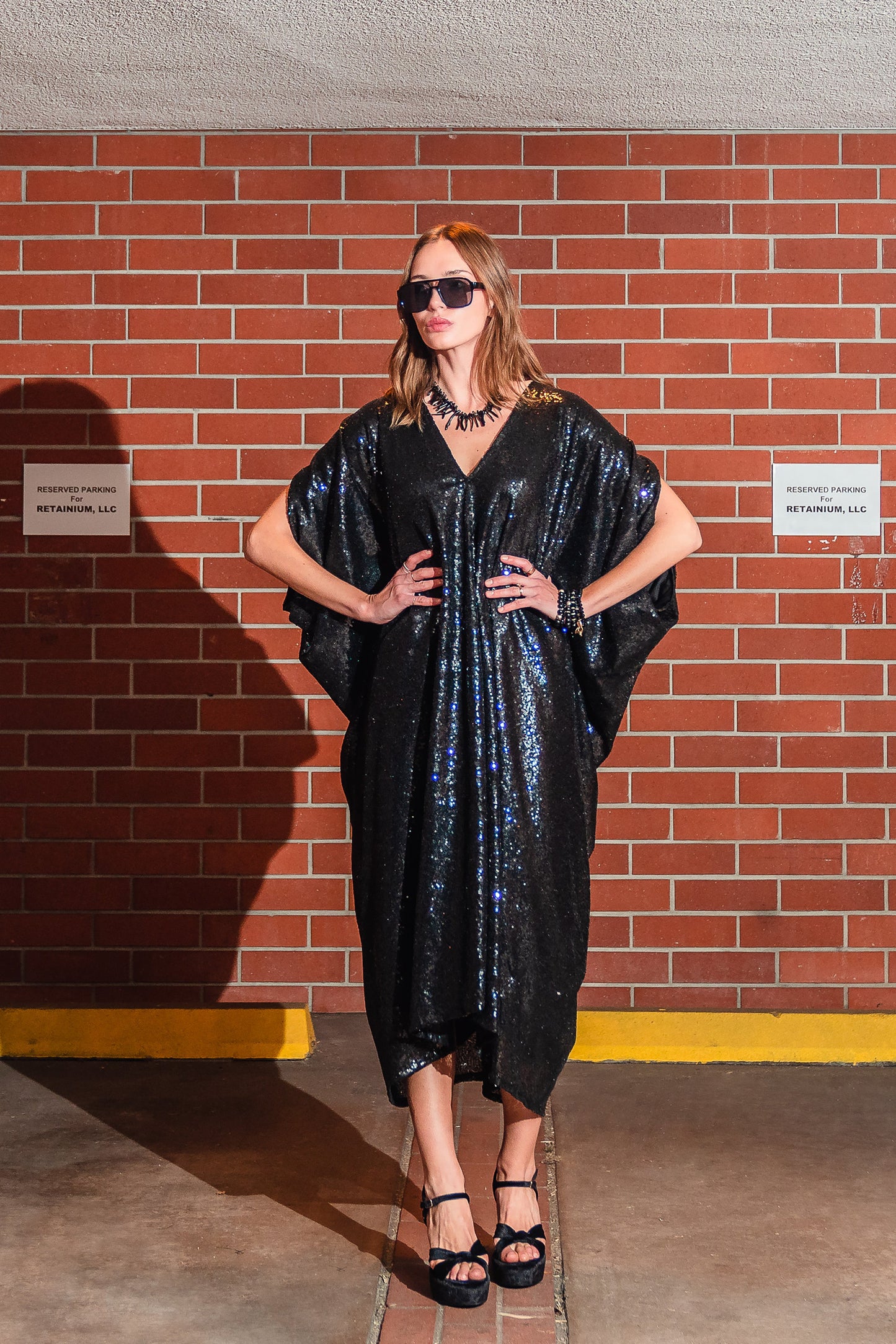 Black Sequin Caftan Kaftan Dress by Jennafer Grace