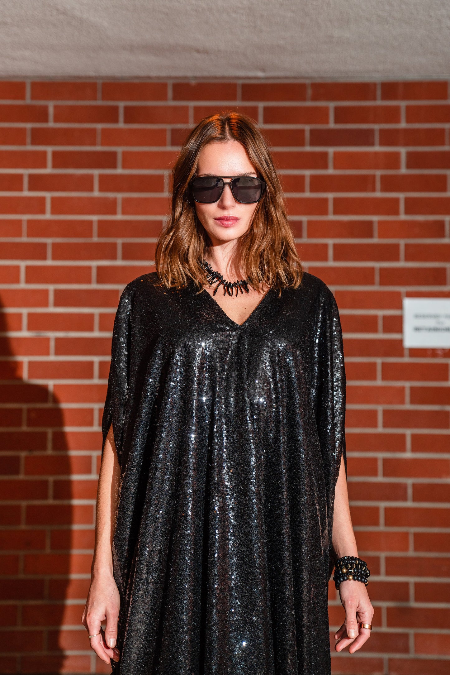 Black Sequin Caftan Kaftan Dress by Jennafer Grace